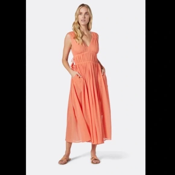 Joie Margarettea Crinkle Sleeveless Midi Dress new size medium orange - Picture 1 of 11